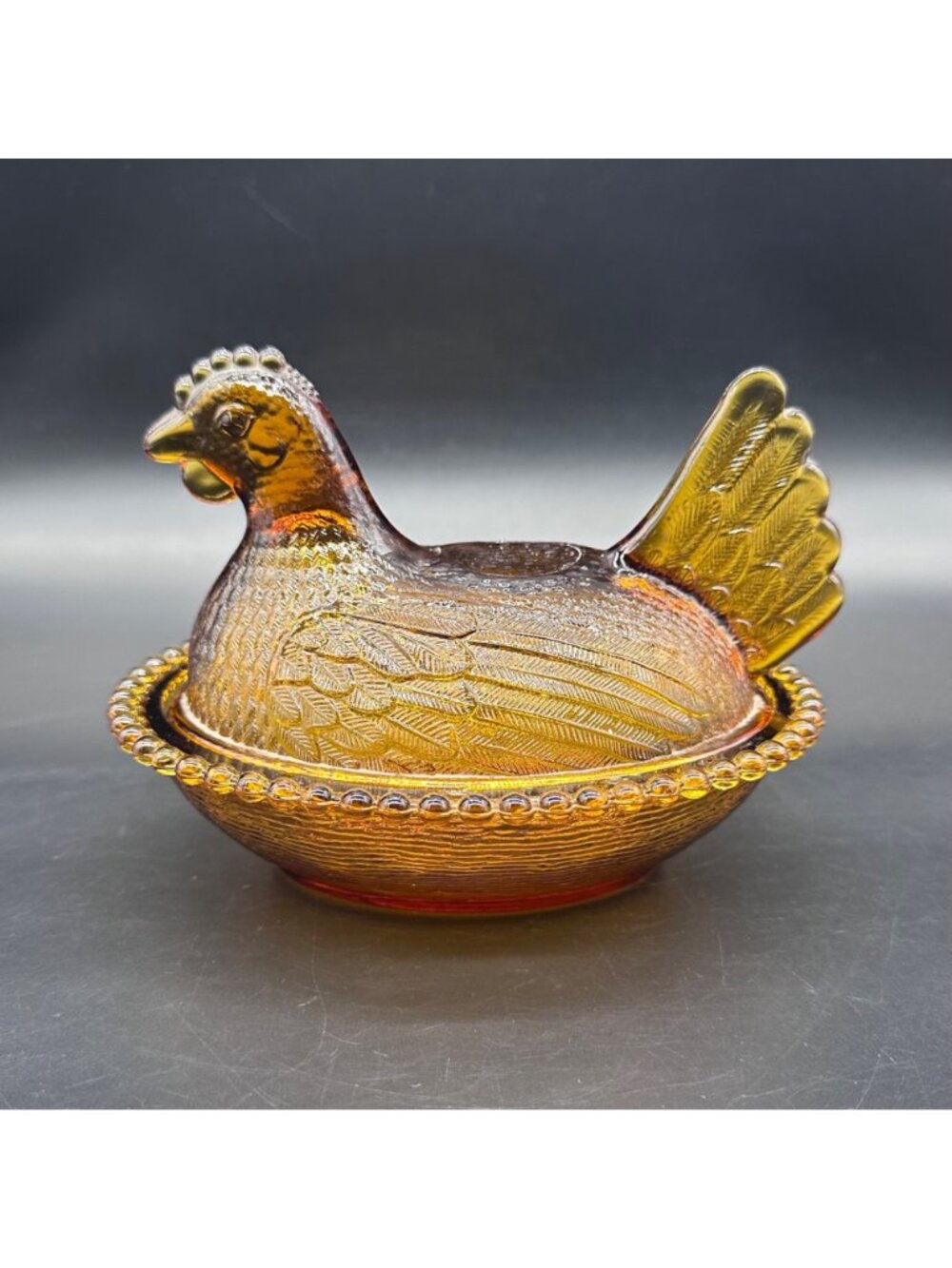 Vintage Indiana Glass Hen On A Nest Amber Candy Dish 1970s Chicken Farm HON - Picture 2 of 12